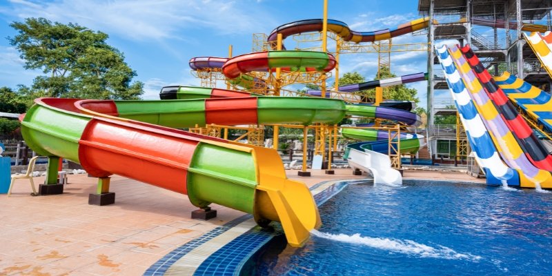 Colorful water slides at Keansburg Amusement Park, a fun water park destination in Jersey Shore.