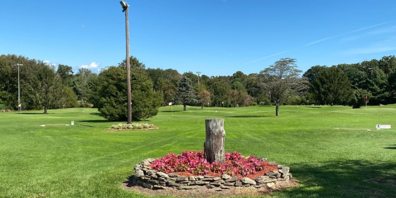 A scenic view of the Hamilton Golf Club's golf course, showcasing lush greens and well-maintained fairways.