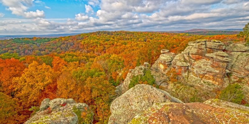 Majestic mountains in the New Jersey display a tapestry of autumn colors, creating a picturesque fall landscape.