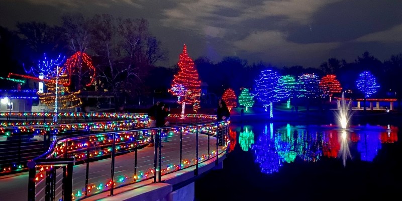 A vibrant display of Christmas lights decorates, enhancing the holiday spirit at Historic Smithville's Christmas Jersey Shore.