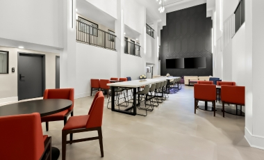 Hotel lobby featuring a spacious dining area at the Social Centre Bistro, near Paramount Theatre in Asbury Park.